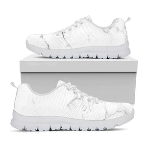 White Grunge Marble Print White Running Shoes