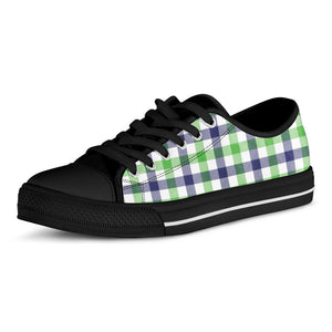 White Navy And Green Plaid Print Black Low Top Sneakers