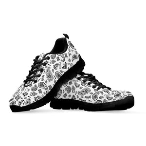 White Paisley Bandana Pattern Print Black Running Shoes