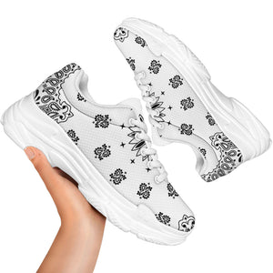White Paisley Bandana Print White Chunky Shoes
