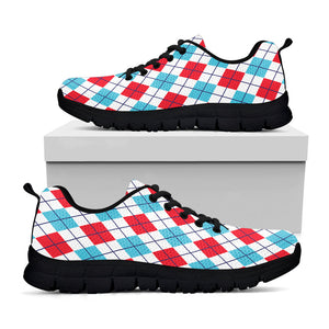 White Red And Blue Argyle Pattern Print Black Running Shoes