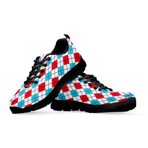 White Red And Blue Argyle Pattern Print Black Running Shoes
