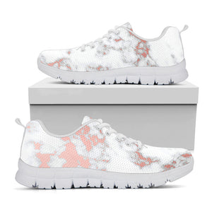 White Rose Gold Marble Print White Running Shoes