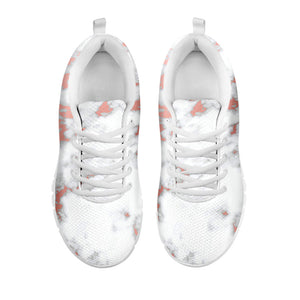White Rose Gold Marble Print White Running Shoes