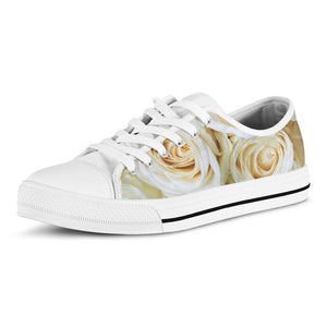 White Rose Print White Low Top Sneakers