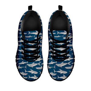 White Shark Pattern Print Black Running Shoes