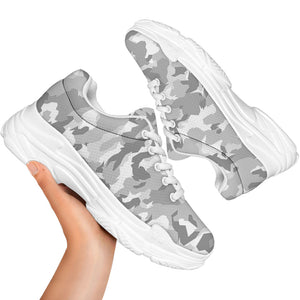 White Snow Camouflage Print White Chunky Shoes