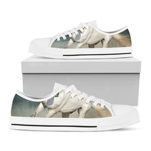 White Stallion Horse Print White Low Top Sneakers