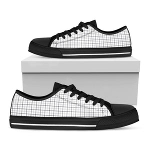 White Tattersall Pattern Print Black Low Top Sneakers
