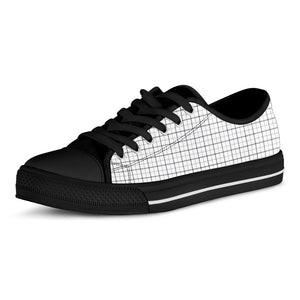 White Tattersall Pattern Print Black Low Top Sneakers