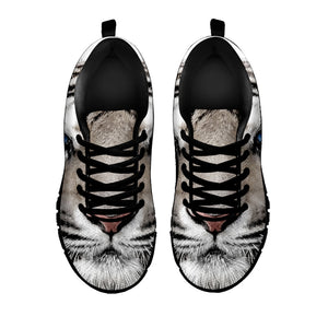 White Tiger Portrait Print Black Running Shoes