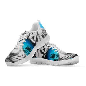 White Tiger With Sunglasses Print White Running Shoes