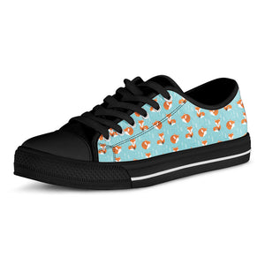 Winter Fox Pattern Print Black Low Top Sneakers