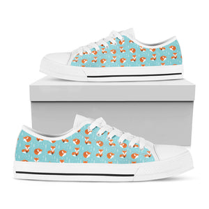 Winter Fox Pattern Print White Low Top Sneakers