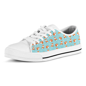 Winter Fox Pattern Print White Low Top Sneakers