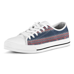 Winter Holiday Knitted Pattern Print White Low Top Sneakers