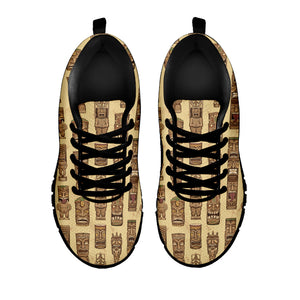Wooden Tiki Pattern Print Black Running Shoes