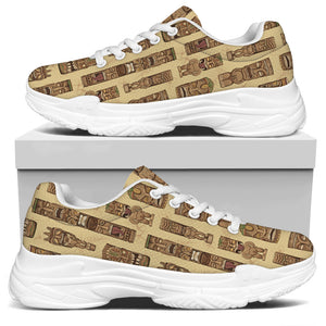 Wooden Tiki Pattern Print White Chunky Shoes