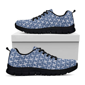 X Cross Denim Jeans Pattern Print Black Running Shoes