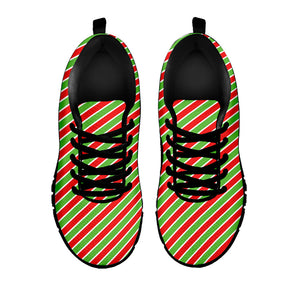 Xmas Candy Cane Stripes Print Black Running Shoes