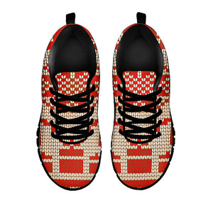 Xmas Deer Knitted Print Black Running Shoes