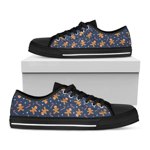 Xmas Gingerbread Man Pattern Print Black Low Top Sneakers