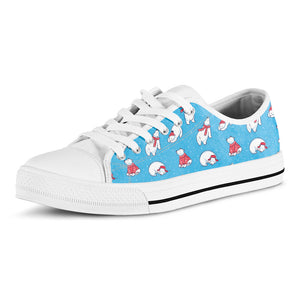 Xmas Polar Bear Pattern Print White Low Top Sneakers