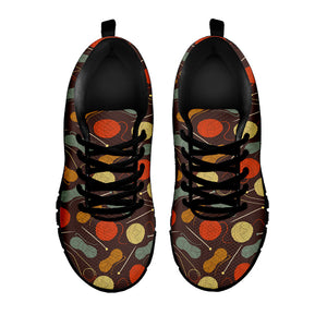 Yarn And Needle Pattern Print Black Running Shoes