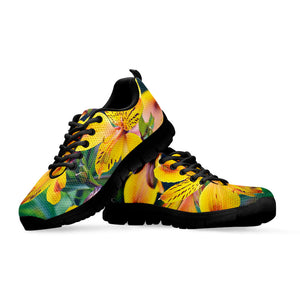 Yellow Alstroemeria Print Black Running Shoes