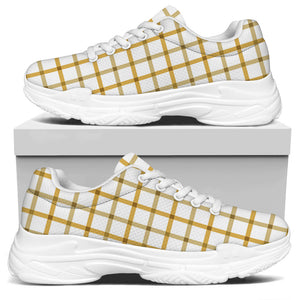 Yellow And Beige Tattersall Print White Chunky Shoes