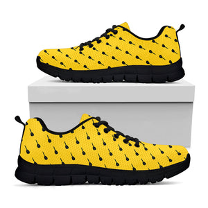 Yellow And Black Dart Pattern Print Black Running Shoes