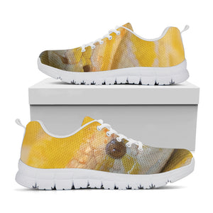 Yellow And White Python Snake Print White Running Shoes