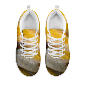 Yellow And White Python Snake Print White Running Shoes