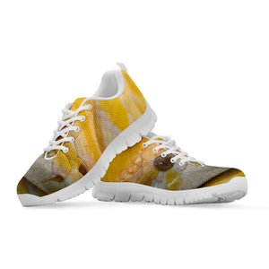 Yellow And White Python Snake Print White Running Shoes