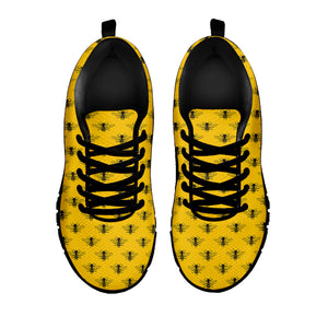 Yellow Bee Pattern Print Black Running Shoes