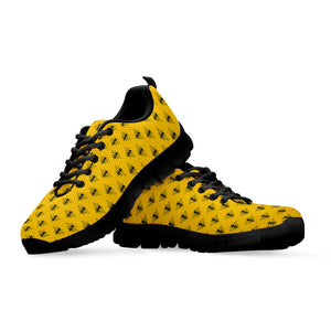 Yellow Bee Pattern Print Black Running Shoes
