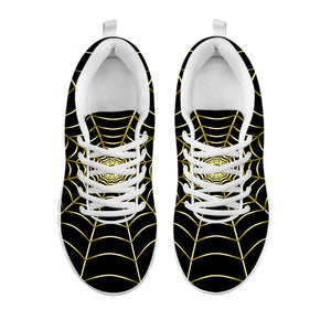 Yellow Cobweb Print White Running Shoes