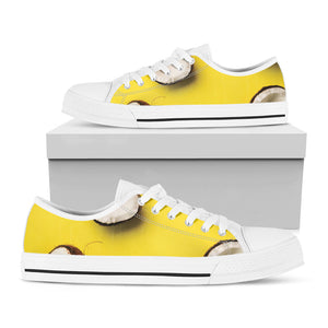 Yellow Coconut Pattern Print White Low Top Sneakers