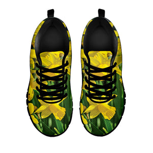 Yellow Daffodil Flower Print Black Running Shoes