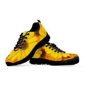 Yellow Daisy Flower Print Black Running Shoes