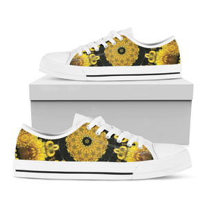 Yellow Flower Kaleidoscope Print White Low Top Sneakers