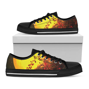 Yellow Full Moon Print Black Low Top Sneakers