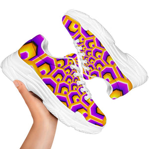 Yellow Hive Moving Optical Illusion White Chunky Shoes