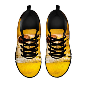 Yellow Python Snake Print Black Running Shoes