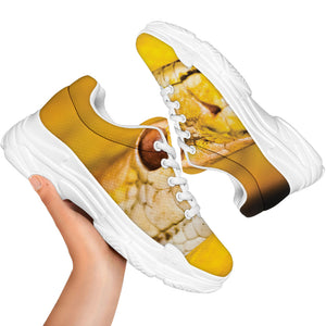 Yellow Python Snake Print White Chunky Shoes