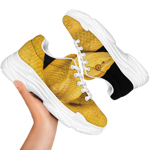 Yellow Snake Print White Chunky Shoes