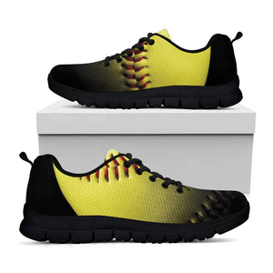 Yellow Softball Ball Print Black Running Shoes