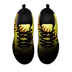 Yellow Softball Ball Print Black Running Shoes