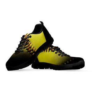Yellow Softball Ball Print Black Running Shoes