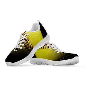 Yellow Softball Ball Print White Running Shoes